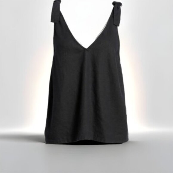 Treasure and Bond Linen Blend Tie Tank Black - M - Picture 2 of 2